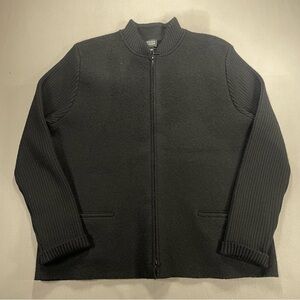 Eileen Fisher Boiled Wool Varsity Jacket w/ Ribbed Sweater Sleeves - Womens L